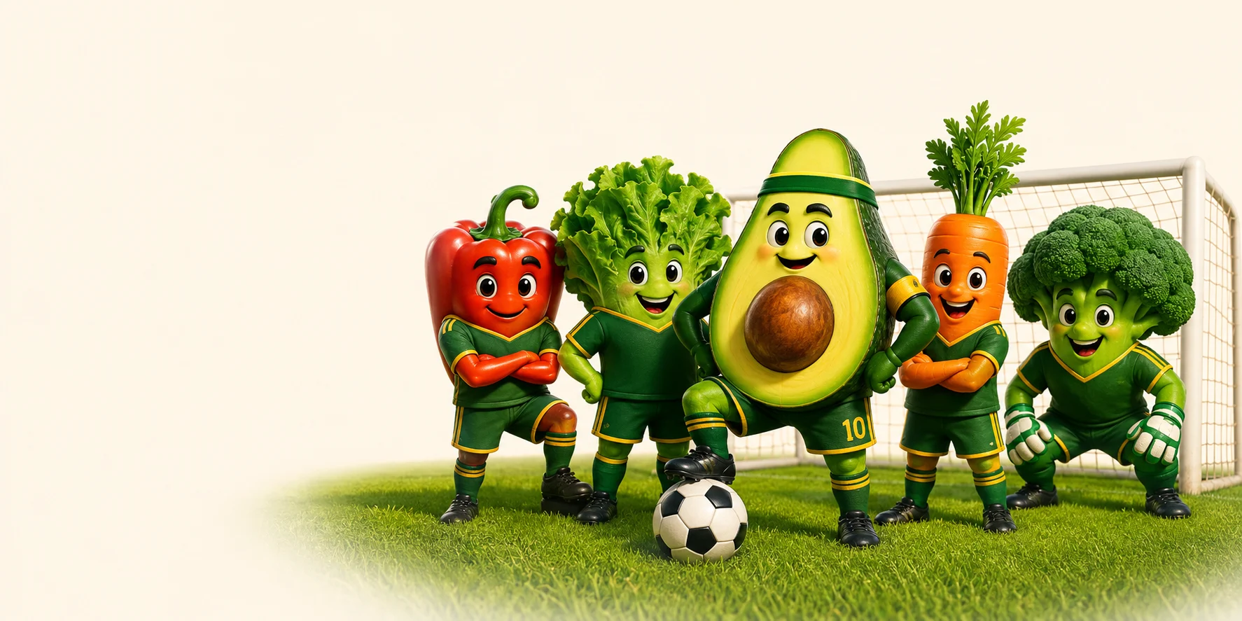 Equipo de frutas y verduras de Verde Bendito en una cancha de fútbol